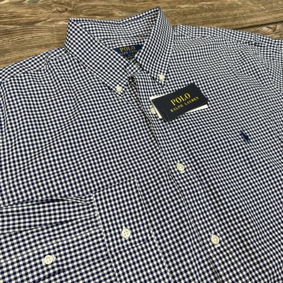 Polo Ralph Lauren Classic Fit Stretch Poplin Shirt Navy Gingham‎ Check Sz XL NEW - Picture 1 of 8